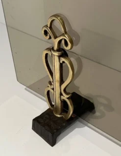 Pare-Feu en Verre Fumé sur Supports en Bronze Art Déco dans le Goût de Raym