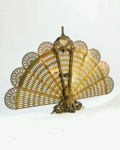 Pare-feu français vintage en laiton, motif paon, XXe siècle