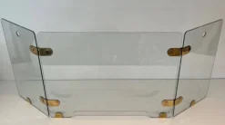 Pare-feu pliant à trois panneaux de verre clair et charnières en laiton ova