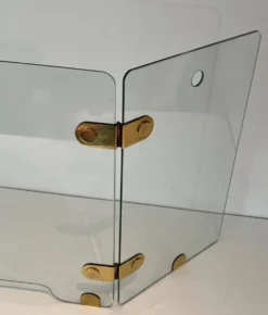 Pare-feu pliant à trois panneaux de verre clair et charnières en laiton ova