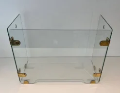 Pare-feu pliant à trois panneaux de verre clair et charnières en laiton ova
