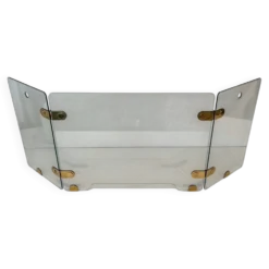 Pare-feu pliant à trois panneaux de verre clair et charnières en laiton ova