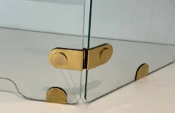Pare-feu pliant à trois panneaux de verre clair et charnières en laiton ova
