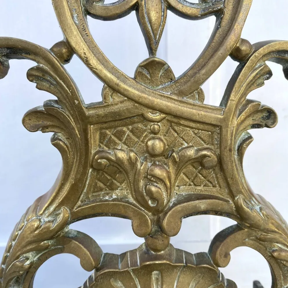 Parure de cheminée en laiton, chenets style napoléon III
