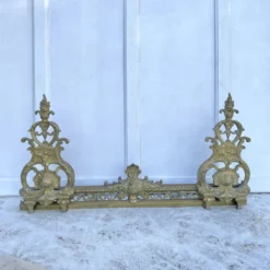 Parure de cheminée en laiton, chenets style napoléon III
