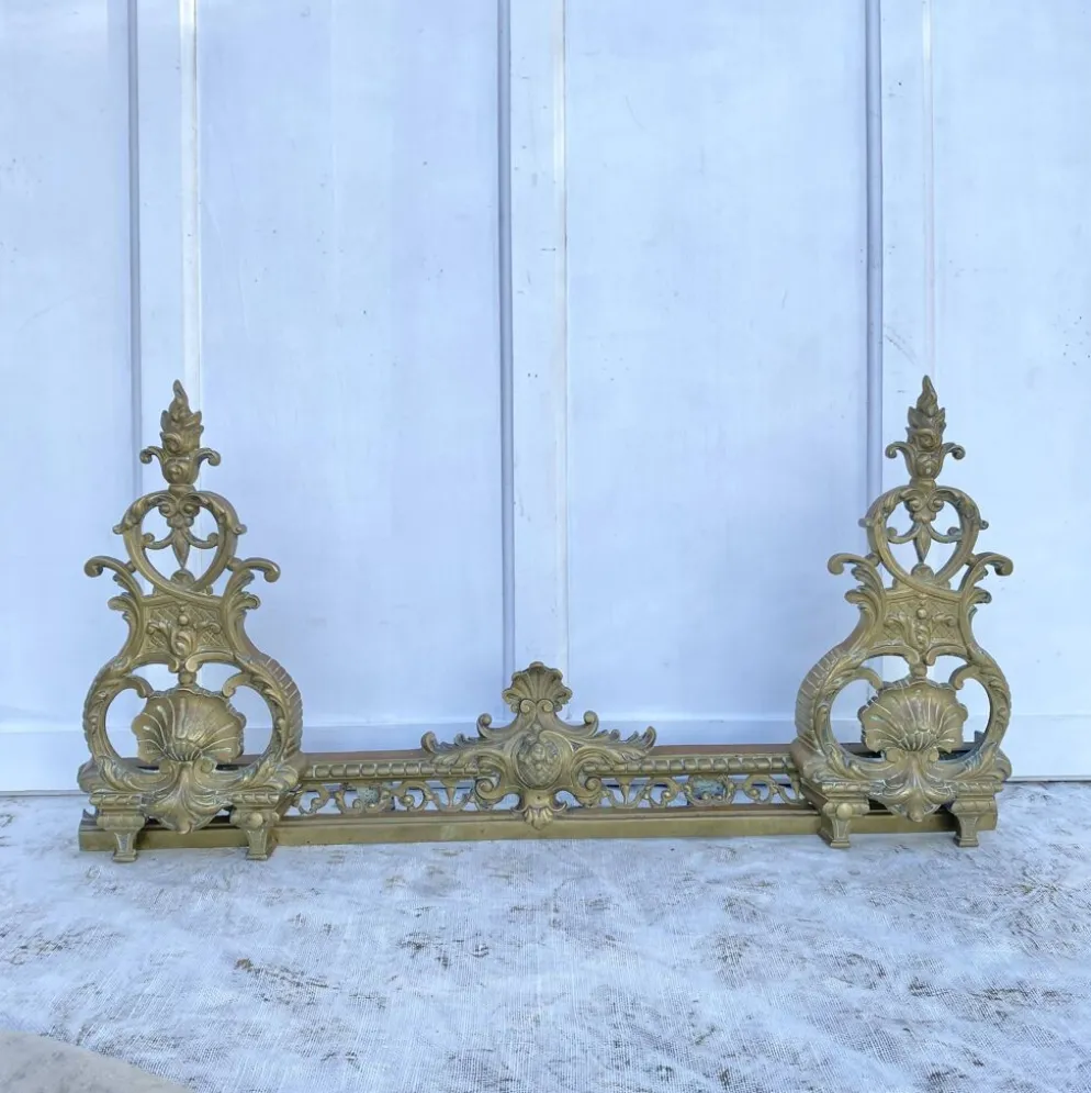 Parure de cheminée en laiton, chenets style napoléon III