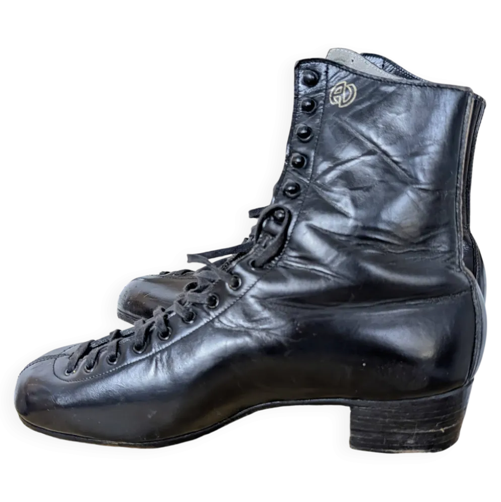 Patins à glace vintage Alain Giletti en cuir noir