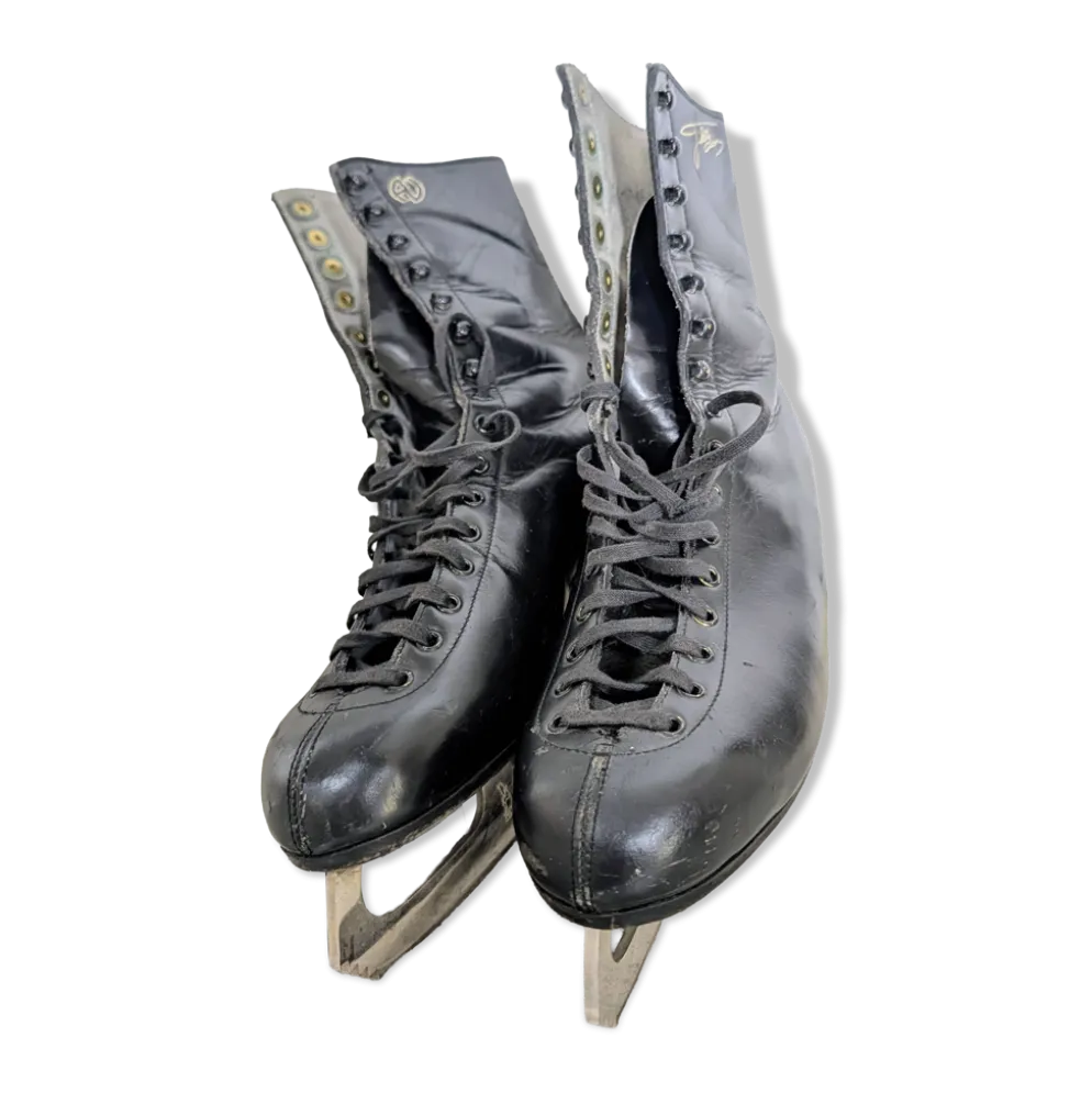 Patins à glace vintage Alain Giletti en cuir noir