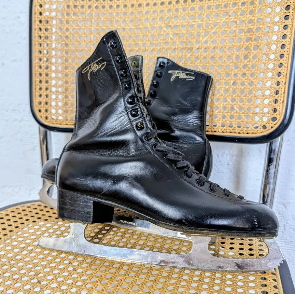 Patins à glace vintage Alain Giletti en cuir noir
