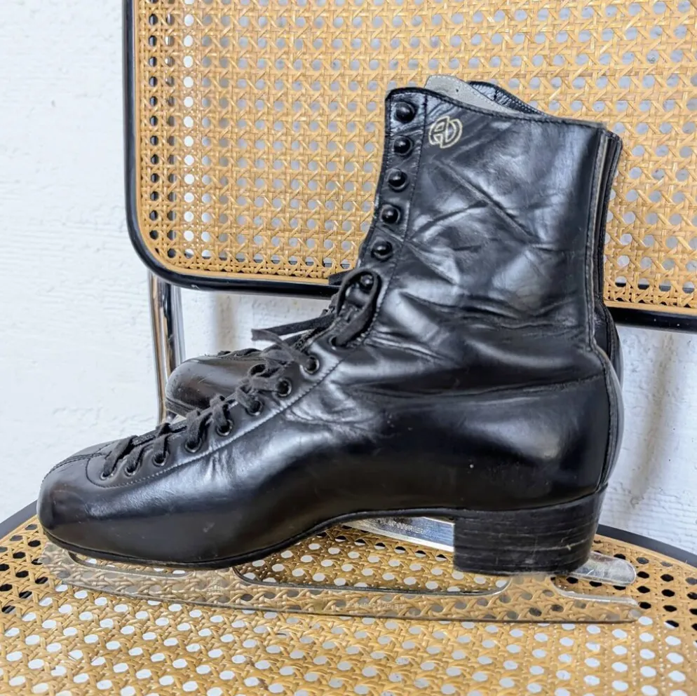 Patins à glace vintage Alain Giletti en cuir noir