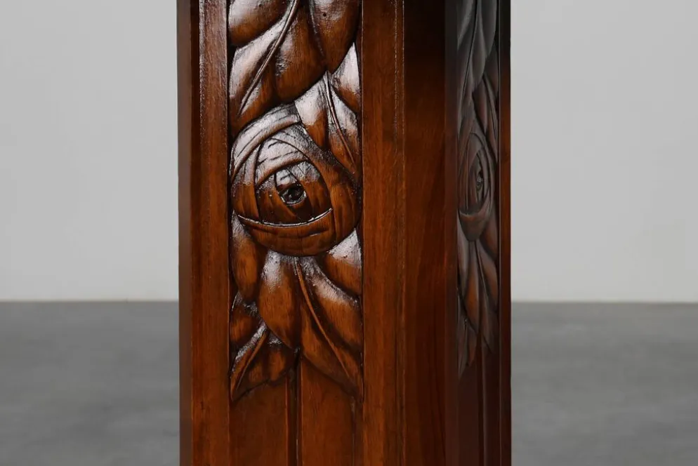 Pédestal Art Déco en chêne et marbre, France, années 1920