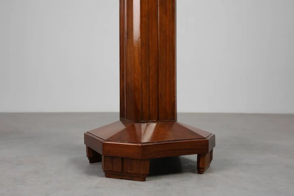 Pédestal Art Déco en chêne et marbre, France, années 1920