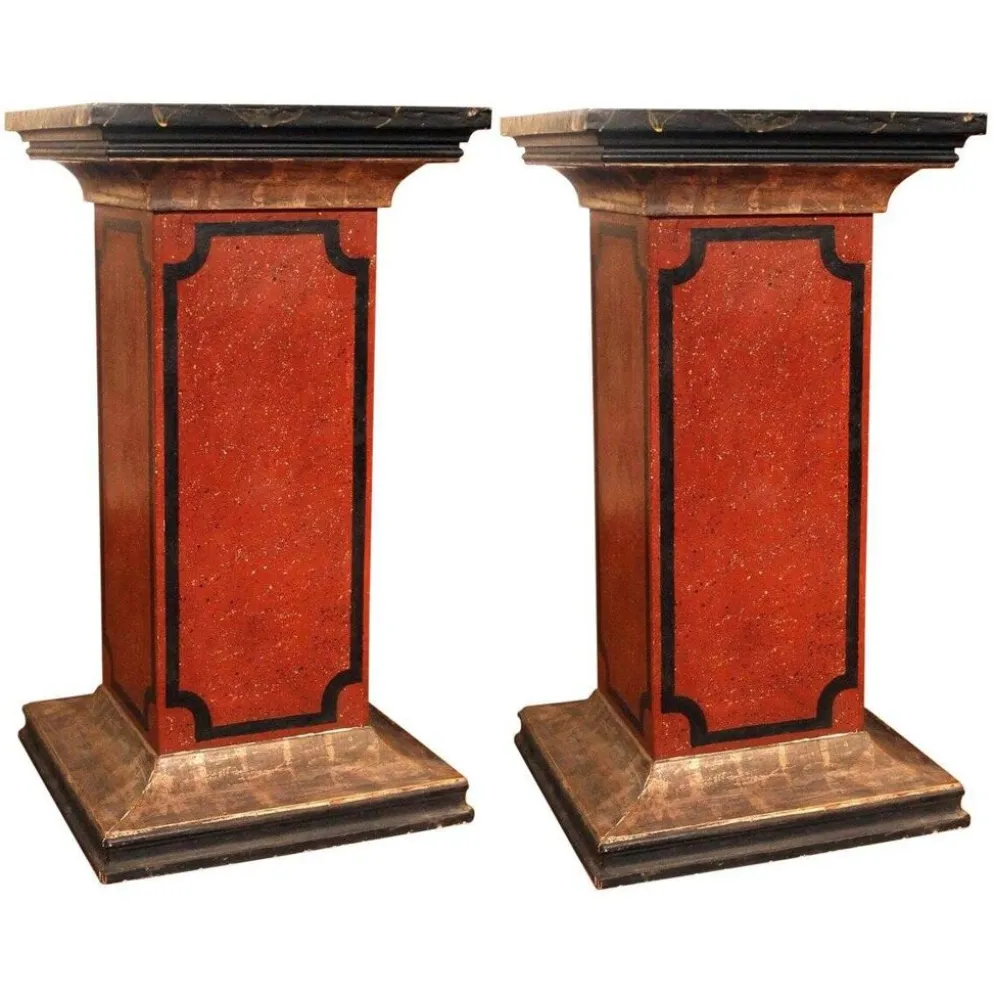 Pédestaux ou colonnes architecturaux en laque faux marbre italien du 19ème siècle, ensemble de 2