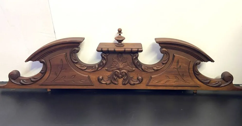Pédiment Architectural Français Fronton Corniche Bois Massif Sculpté