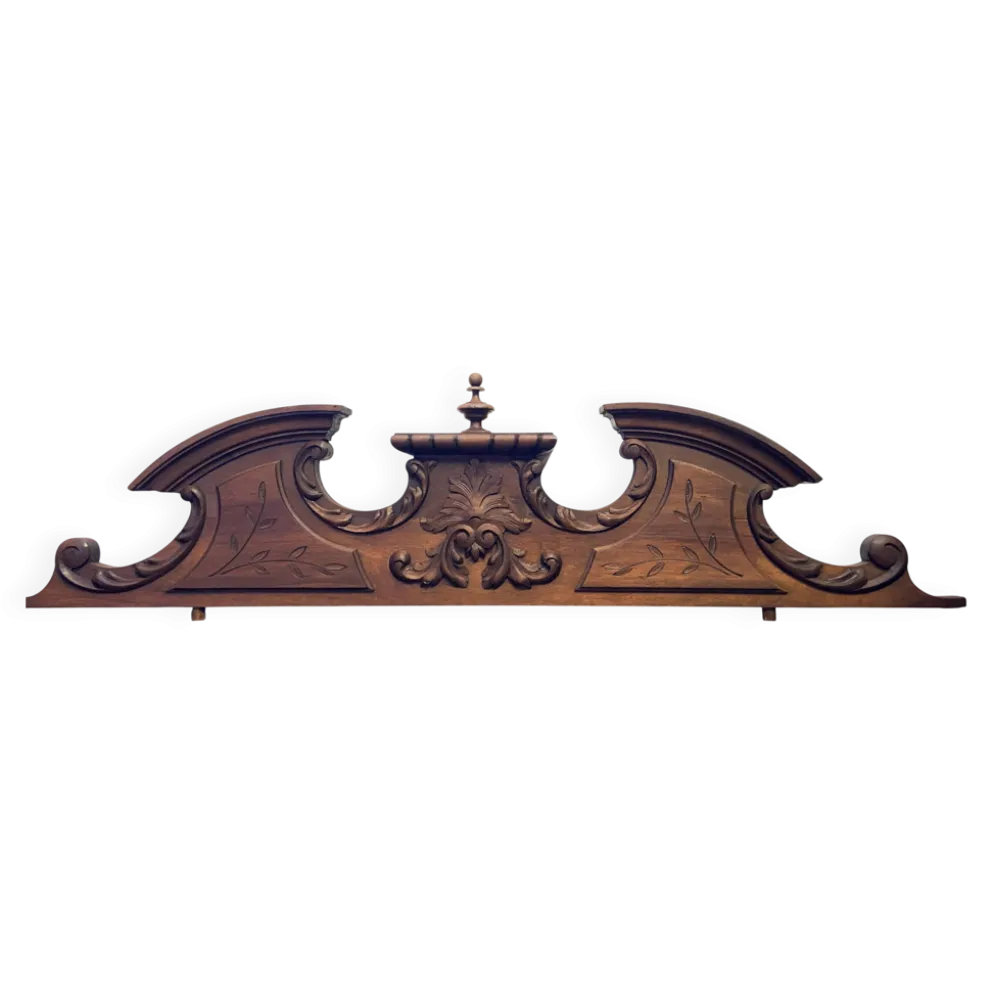 Pédiment Architectural Français Fronton Corniche Bois Massif Sculpté