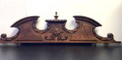 Pédiment Architectural Français Fronton Corniche Bois Massif Sculpté