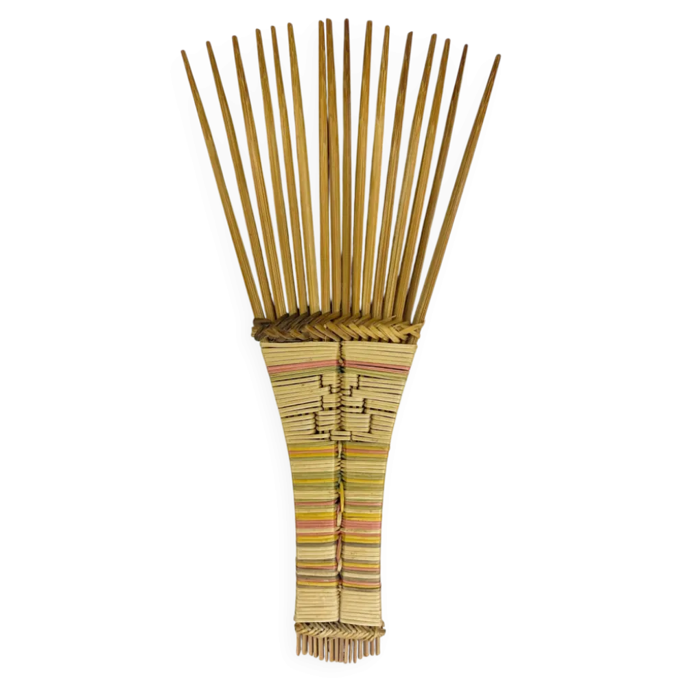 Peigne traditionnel Luba / Congo en bois et osier tressé