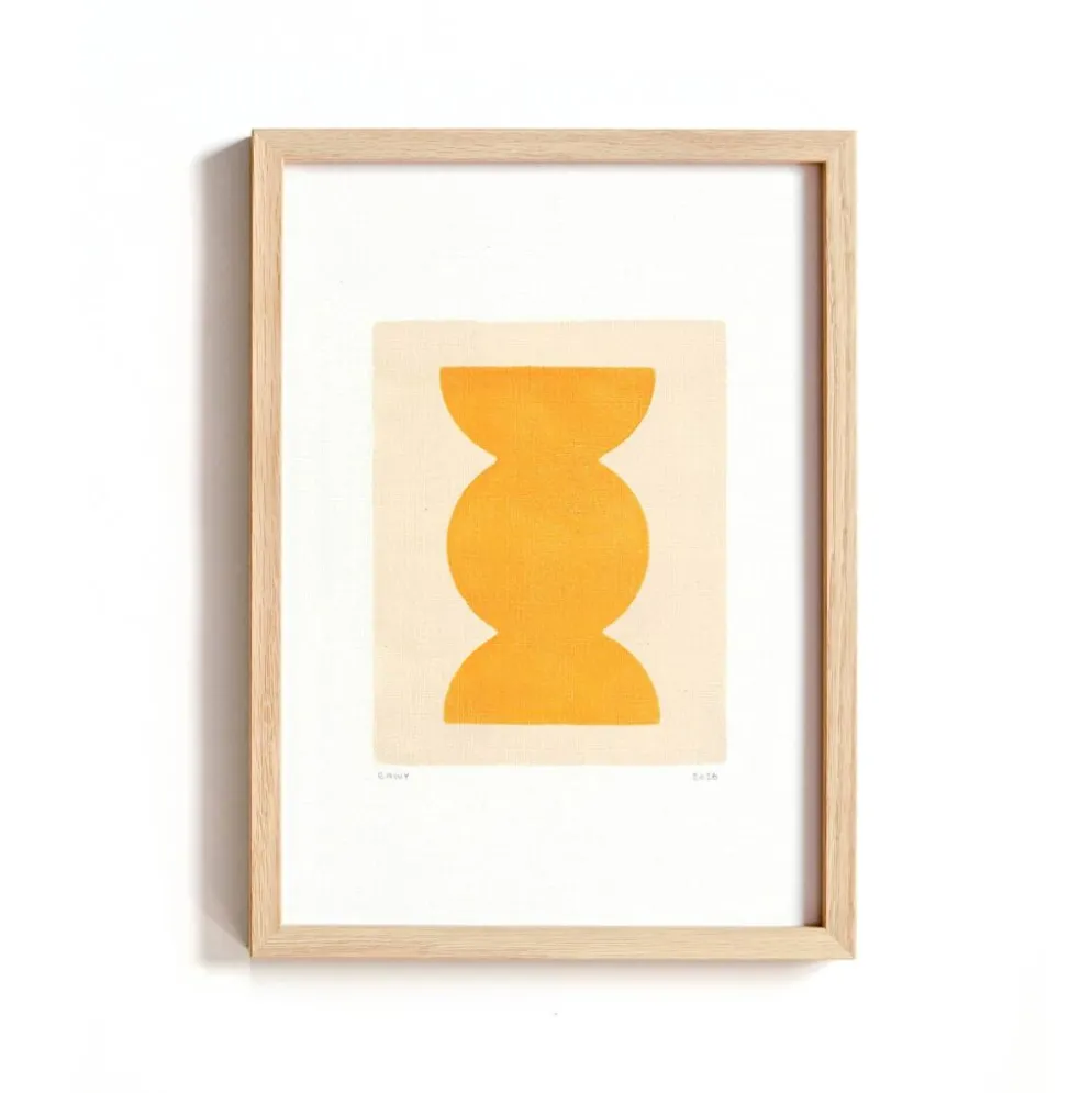 Peinture abstraite jaune signé eawy