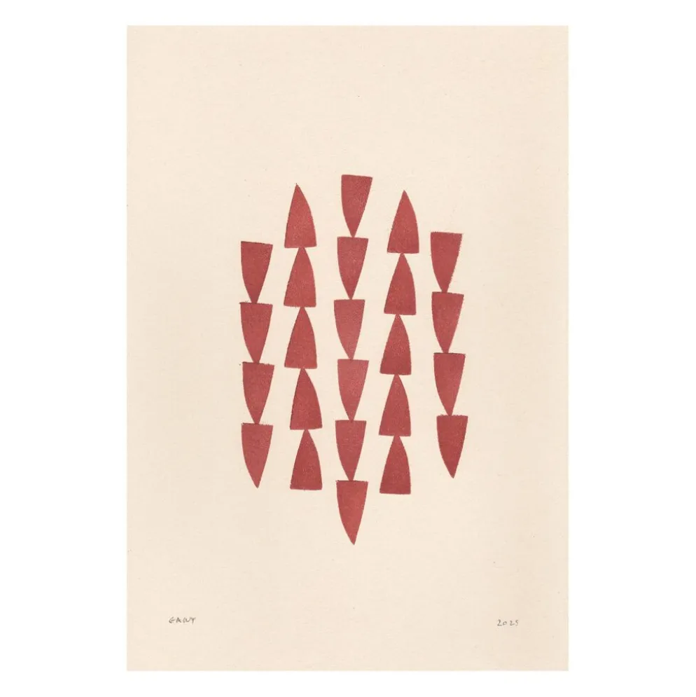 Peinture abstraite sur papier illustration rouge foncé signée Eawy