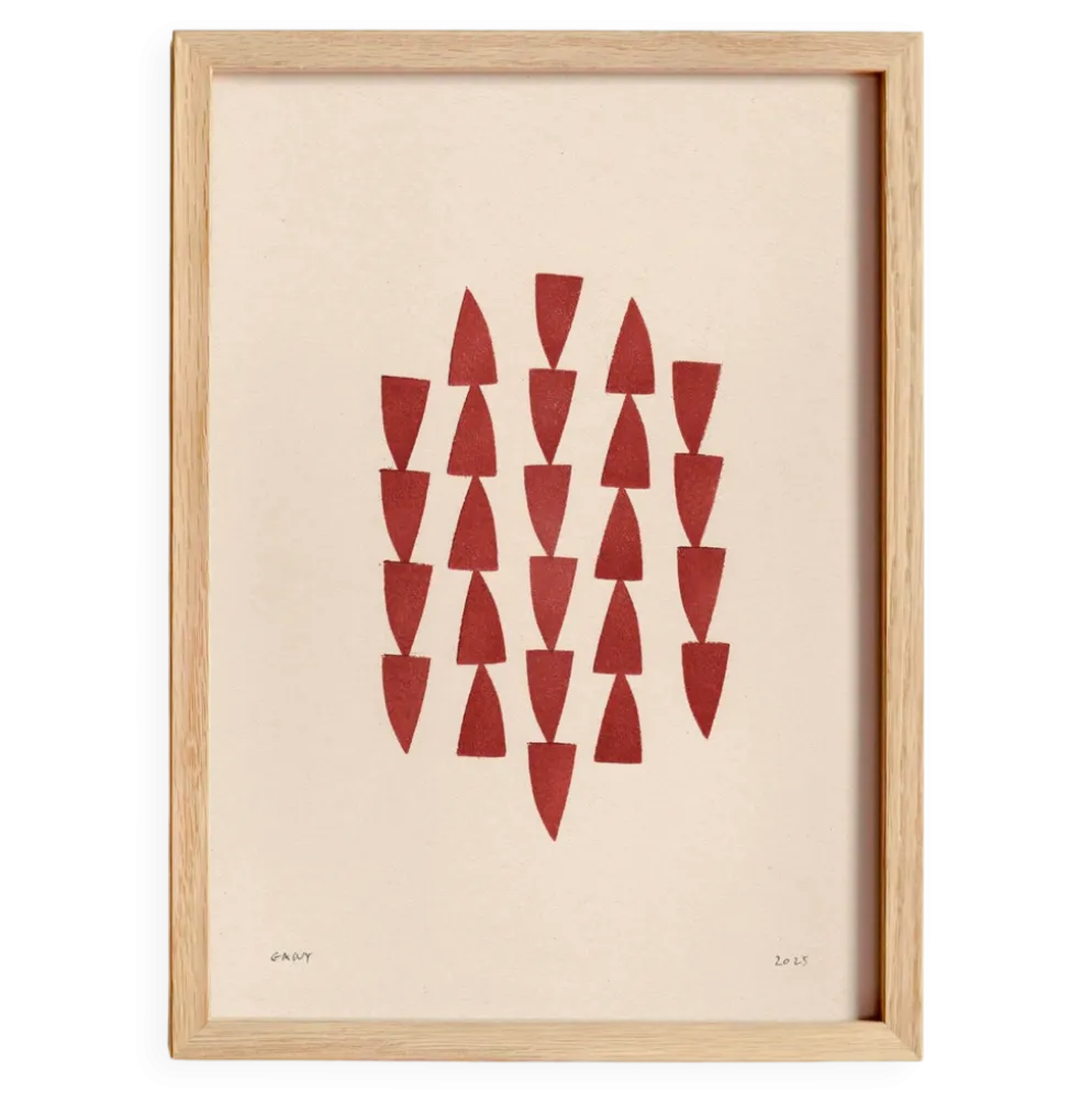 Peinture abstraite sur papier illustration rouge foncé signée Eawy