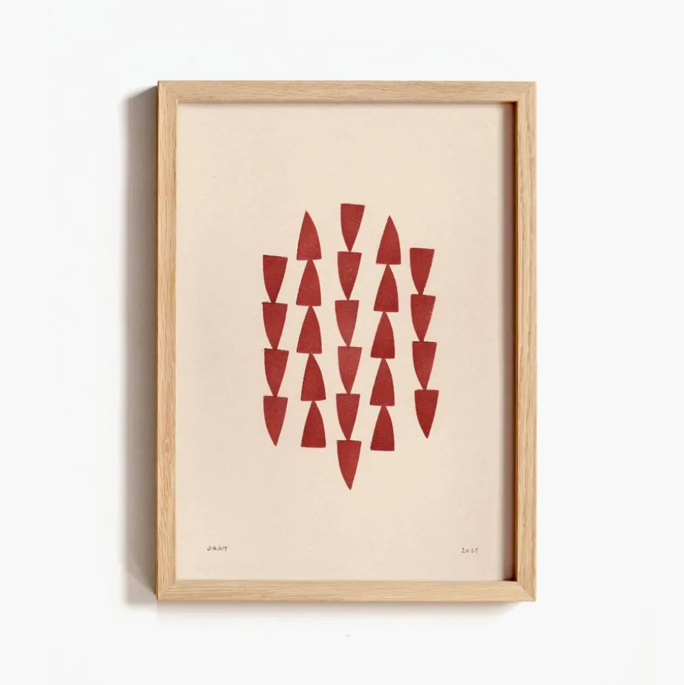 Peinture abstraite sur papier illustration rouge foncé signée Eawy
