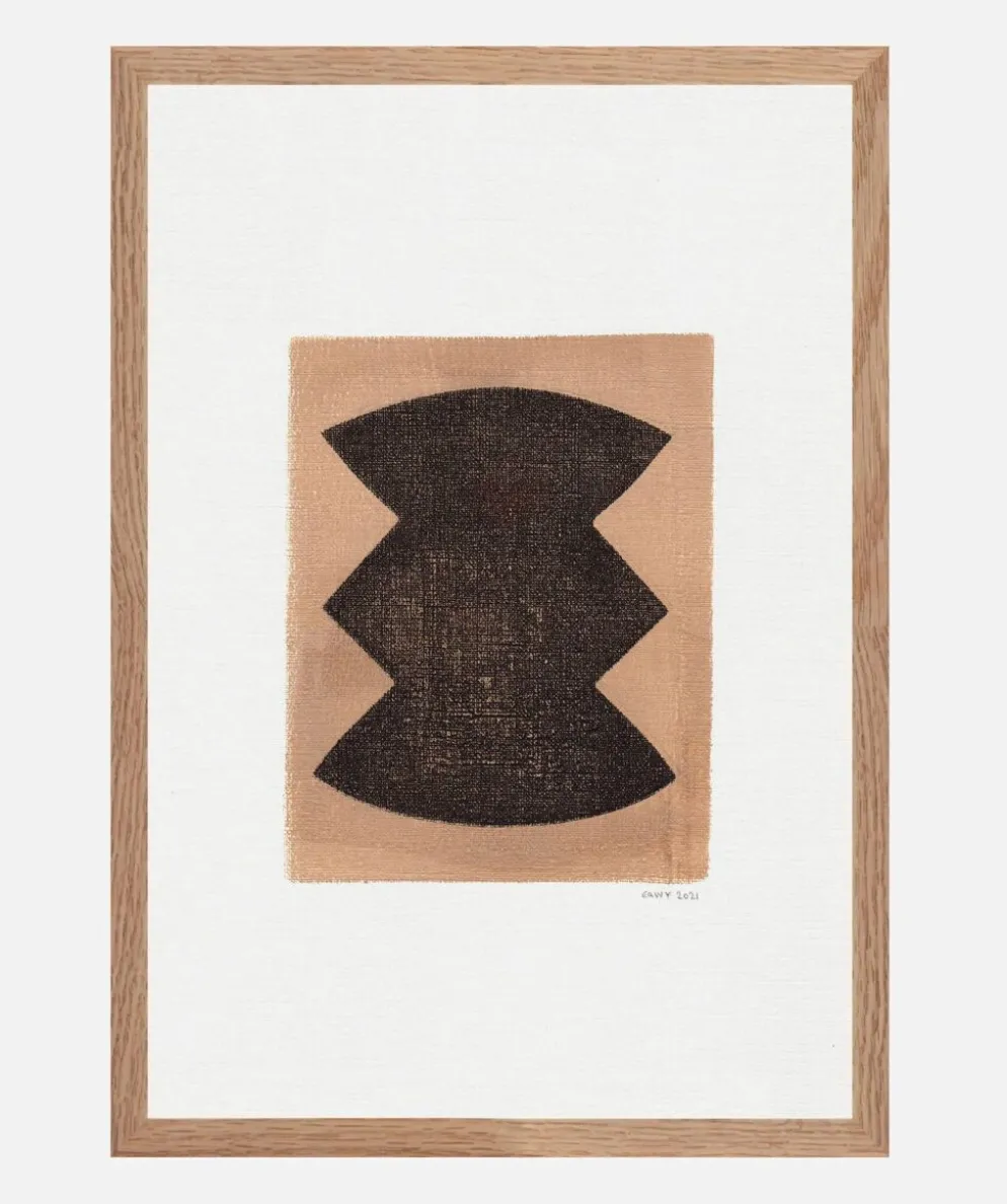 Peinture abstraite sur papier encadrée signée Eawy col. marron et noir