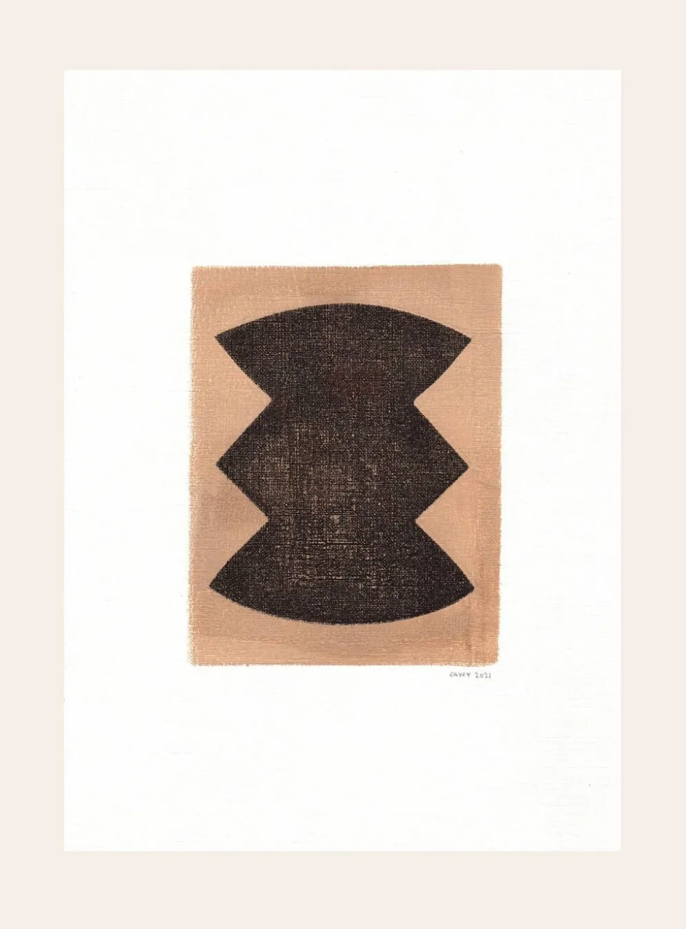 Peinture abstraite sur papier encadrée signée Eawy col. marron et noir