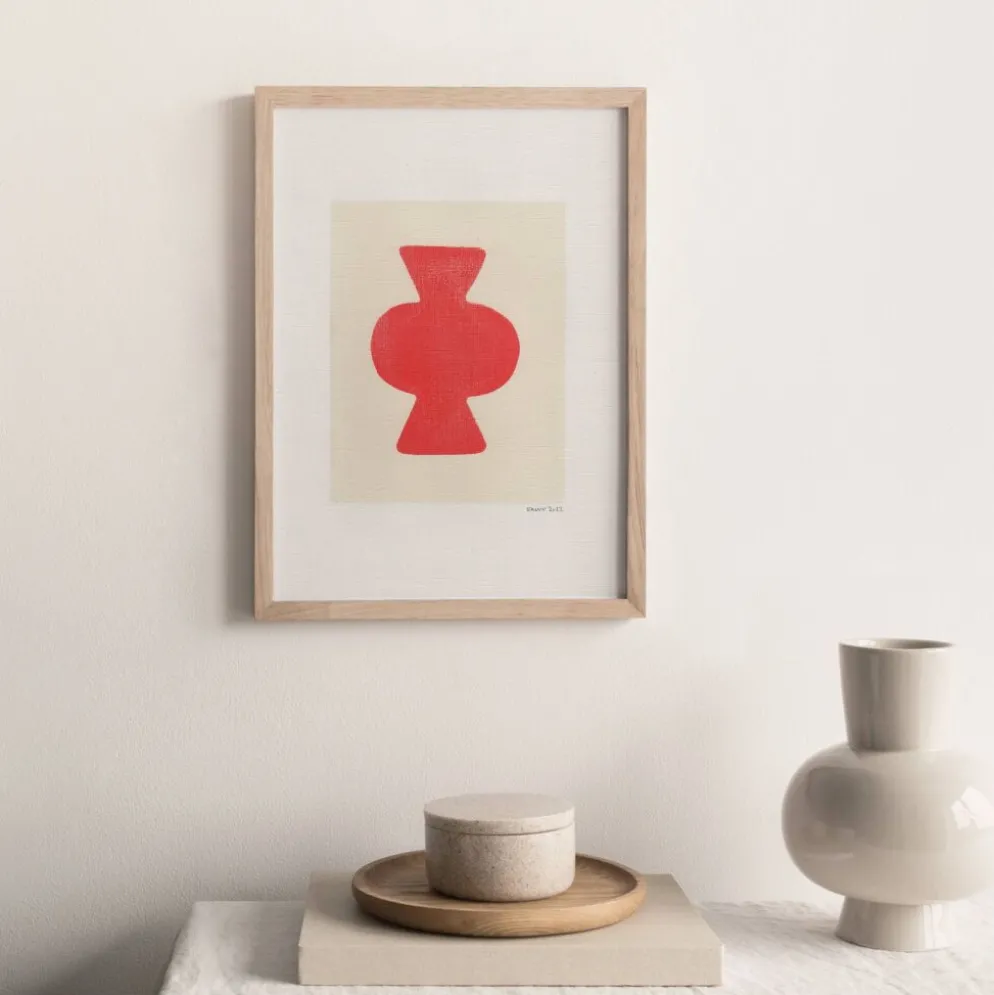 Peinture abstraite sur papier col.rouge primaire signée Eawy