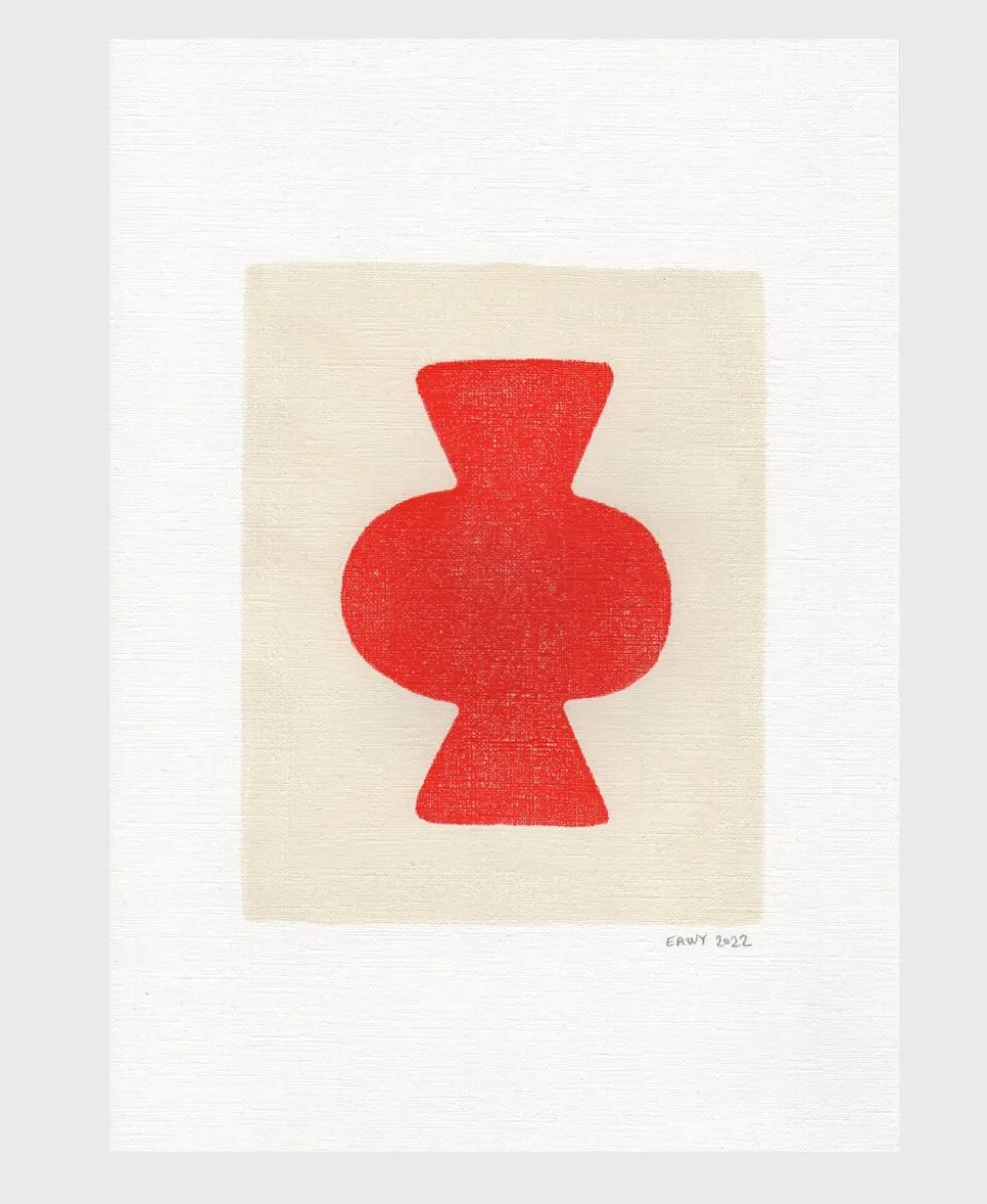 Peinture abstraite sur papier col.rouge primaire signée Eawy
