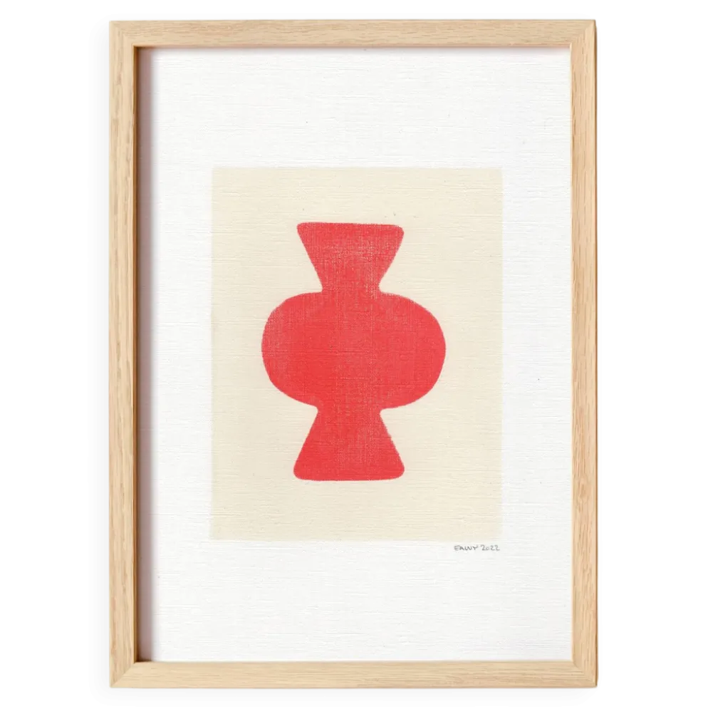 Peinture abstraite sur papier col.rouge primaire signée Eawy