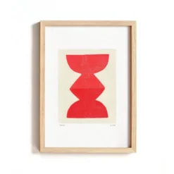 Peinture abstraite sur papier totem rouge signée Eawy