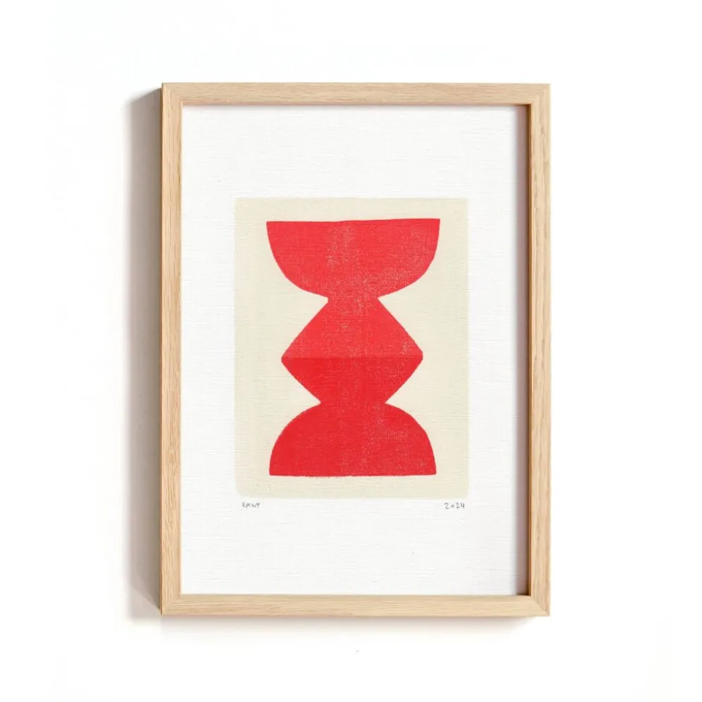 Peinture abstraite sur papier totem rouge signée Eawy