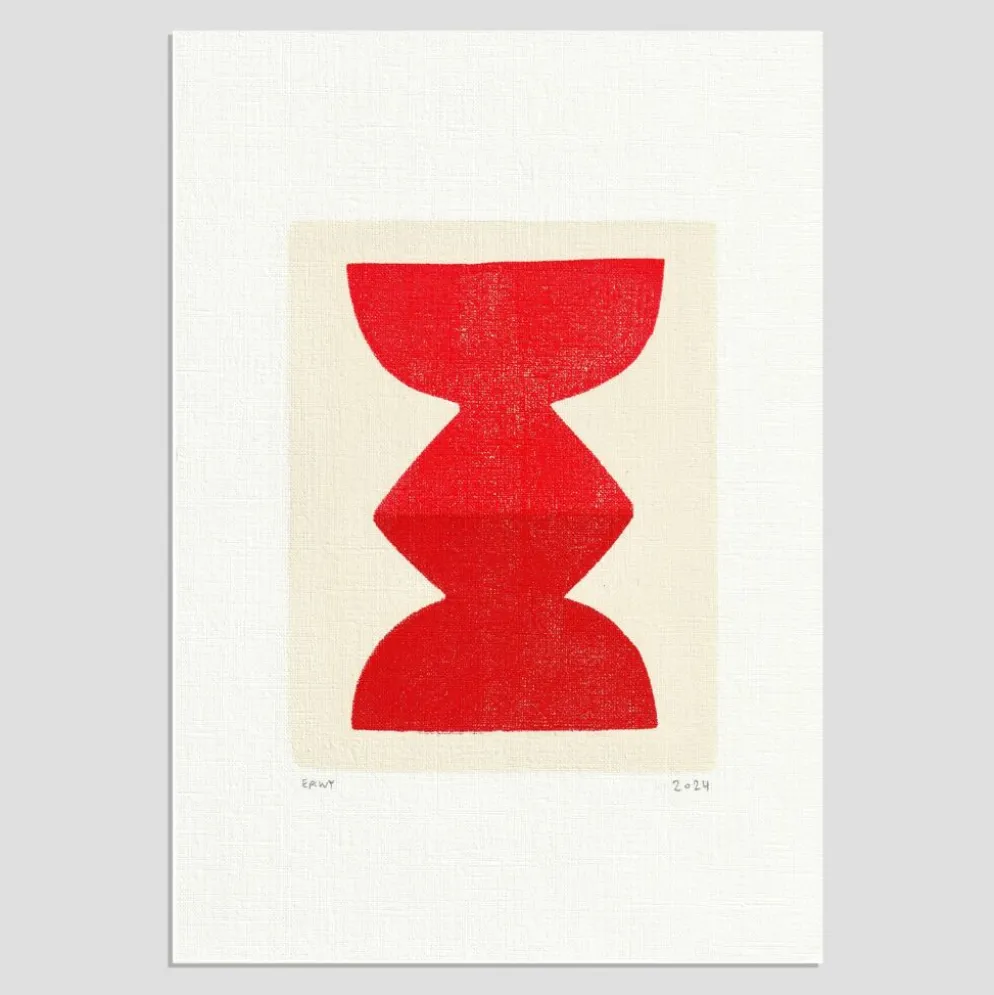 Peinture abstraite sur papier totem rouge signée Eawy