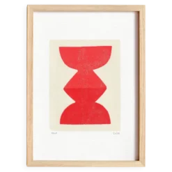Peinture abstraite sur papier totem rouge signée Eawy