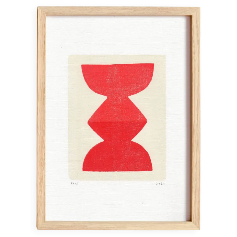 Peinture abstraite sur papier totem rouge signée Eawy