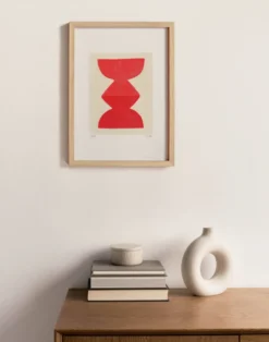 Peinture abstraite sur papier totem rouge signée Eawy