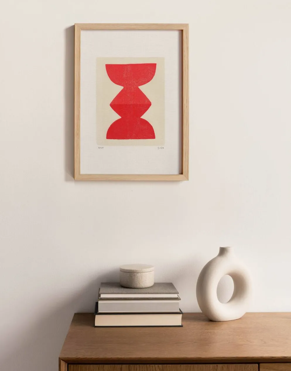 Peinture abstraite sur papier totem rouge signée Eawy