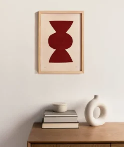 Peinture abstraite sur papier illustration rouge foncé signée Eawy