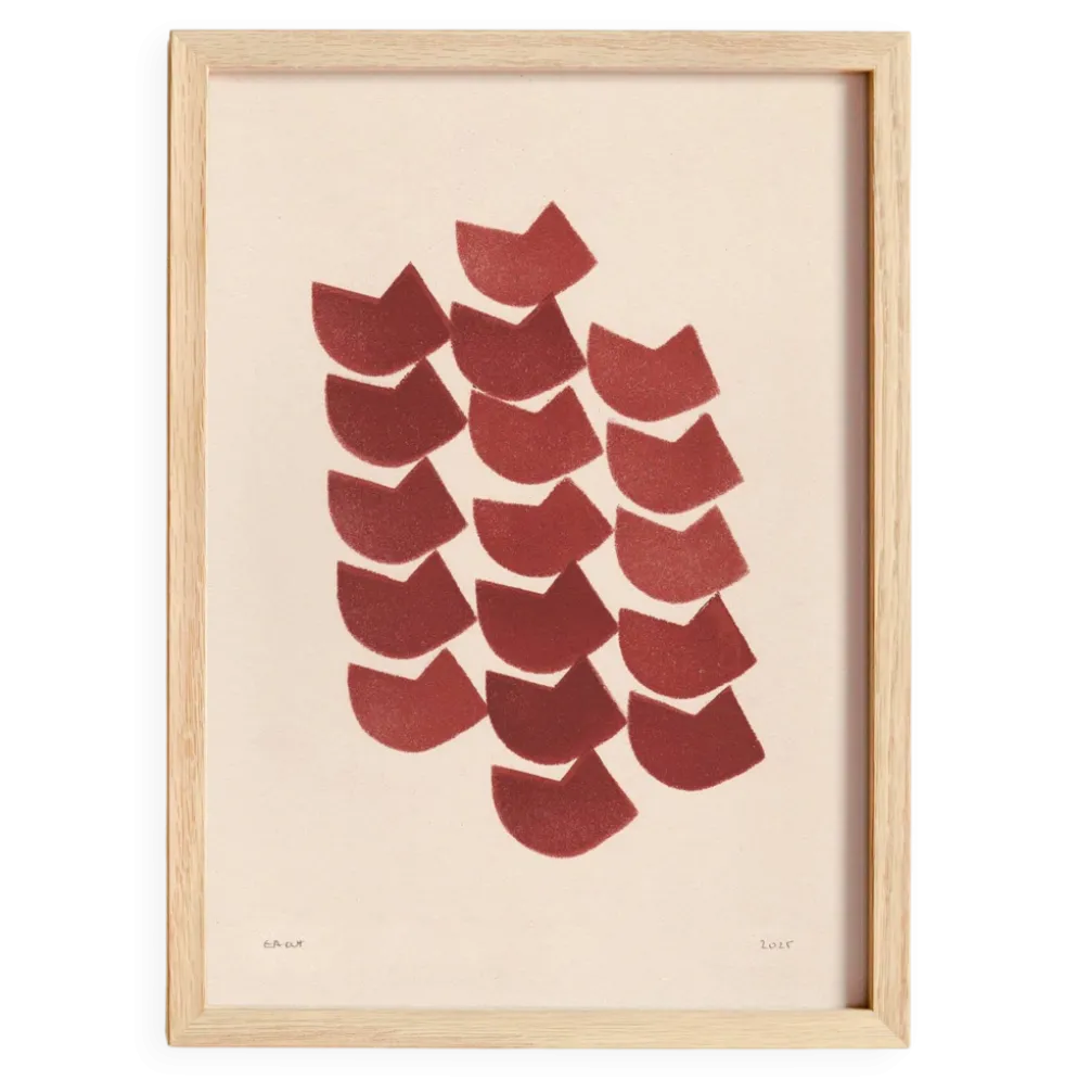 Peinture abstraite sur papier illustration rouge foncé signée Eawy