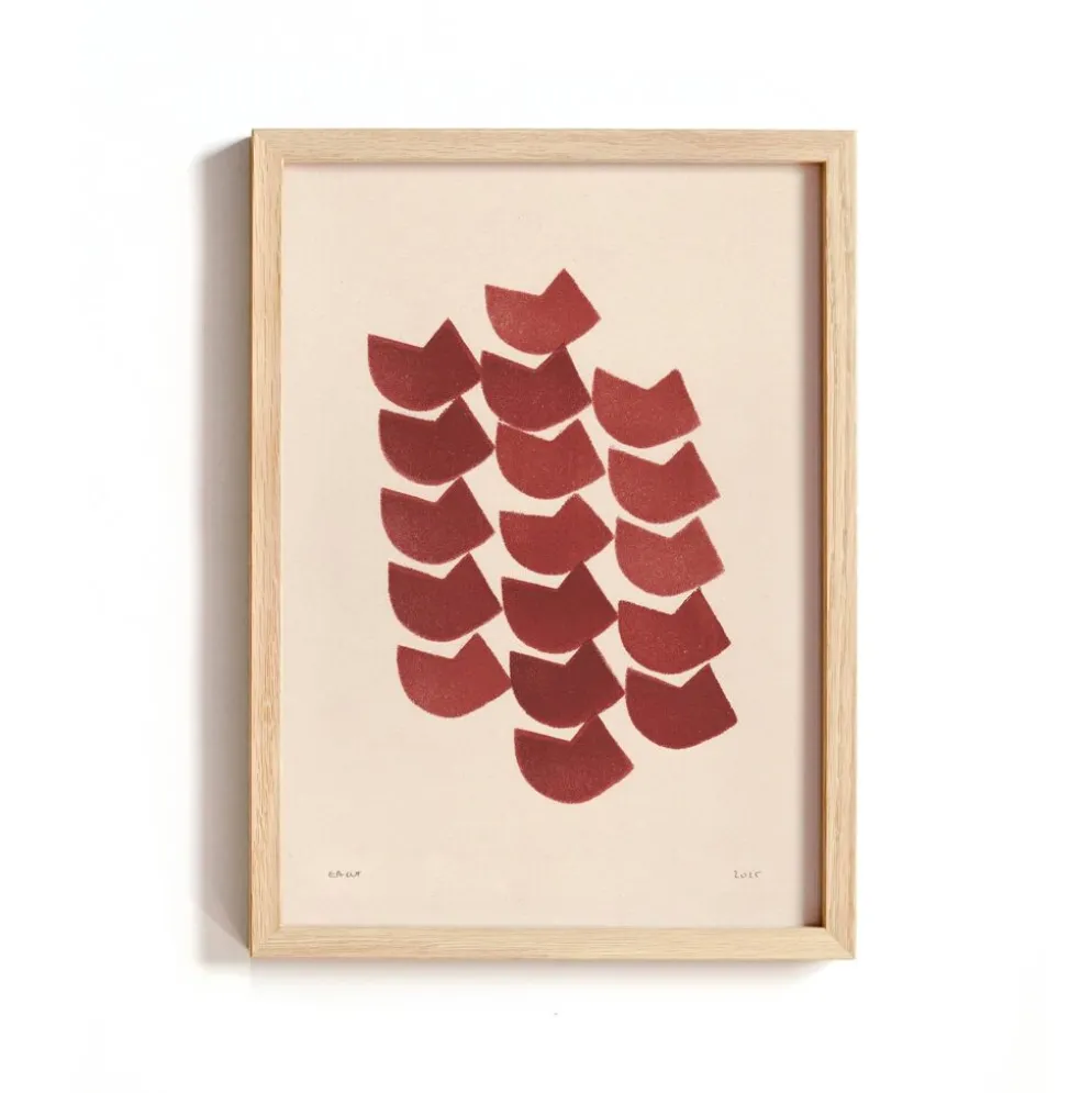 Peinture abstraite sur papier illustration rouge foncé signée Eawy