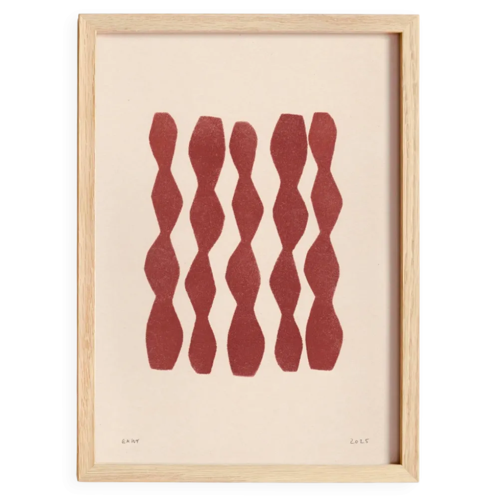 Peinture abstraite sur papier illustration rouge foncé signée Eawy