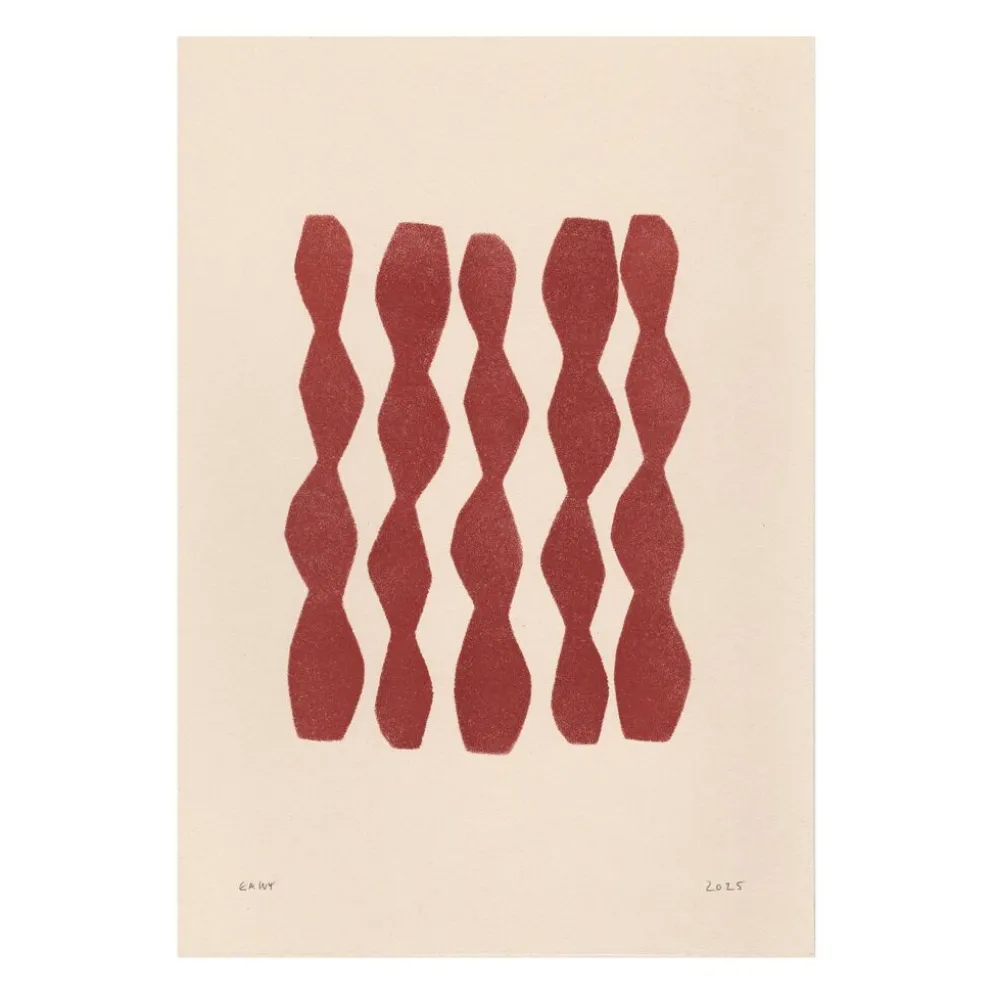 Peinture abstraite sur papier illustration rouge foncé signée Eawy