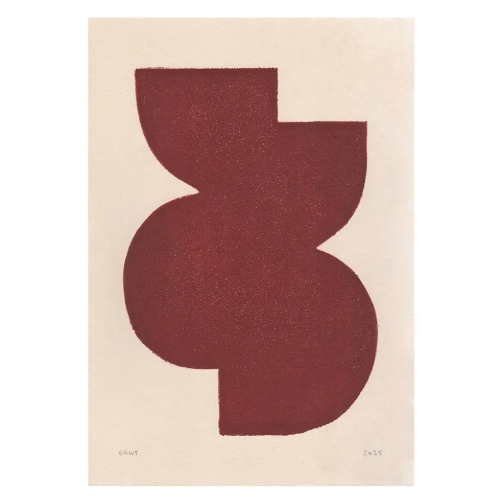 Peinture abstraite sur papier illustration rouge foncé signée Eawy
