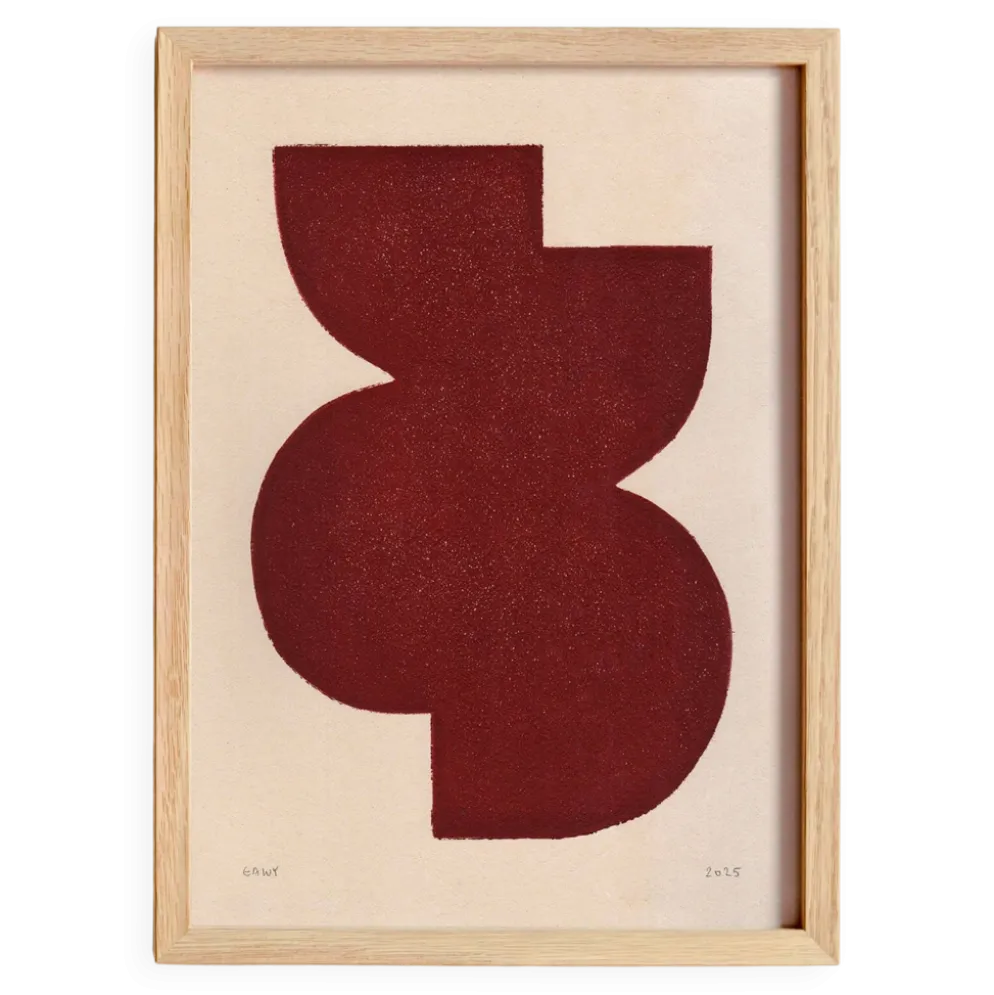 Peinture abstraite sur papier illustration rouge foncé signée Eawy