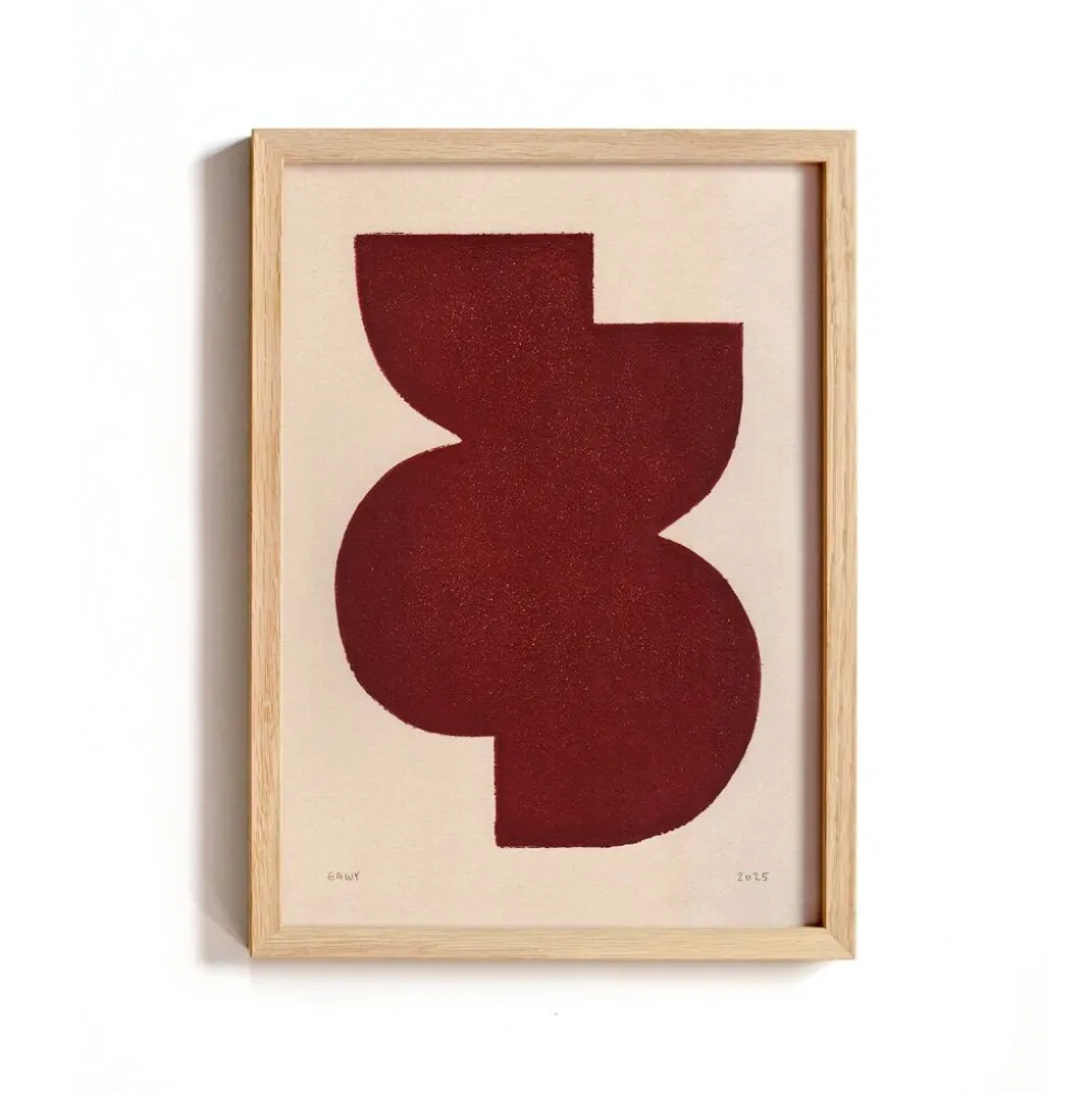 Peinture abstraite sur papier illustration rouge foncé signée Eawy