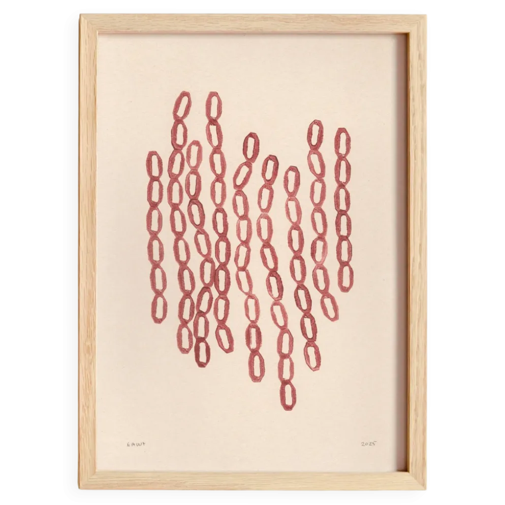 Peinture abstraite sur papier illustration rouge foncé signée Eawy