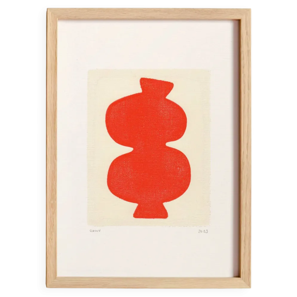 Peinture abstraite sur papier col. rouge primaire signée eawy