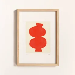 Peinture abstraite sur papier col. rouge primaire signée eawy