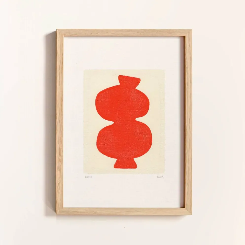 Peinture abstraite sur papier col. rouge primaire signée eawy