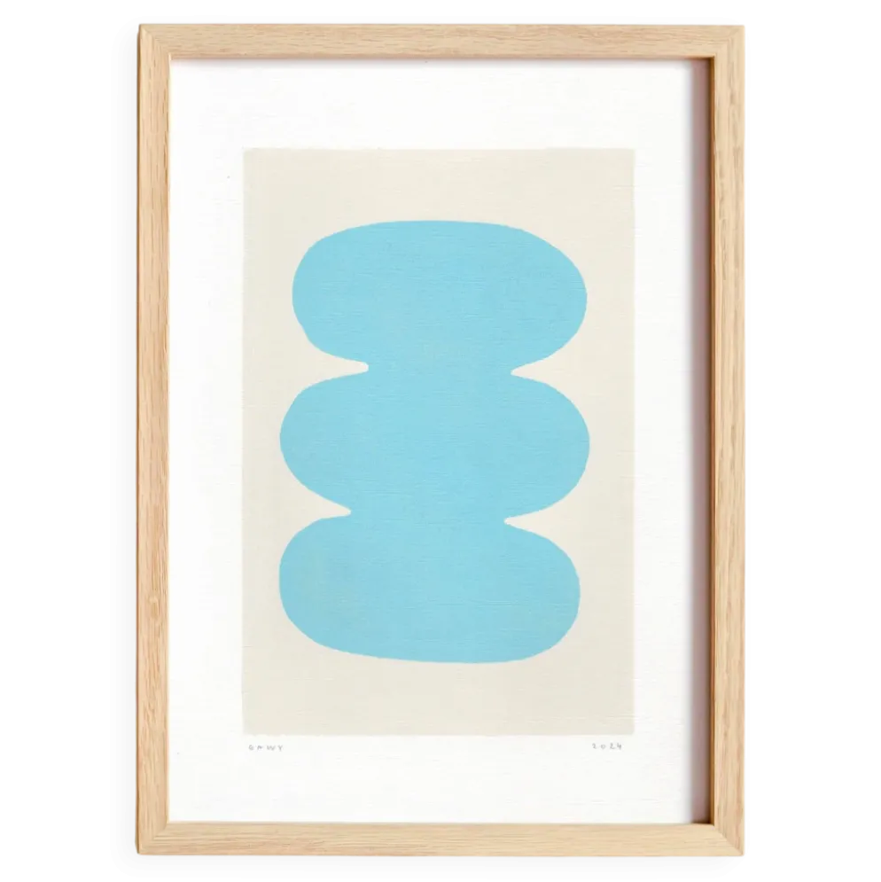 Peinture abstraite sur papier - illustration bleu clair signée eawy